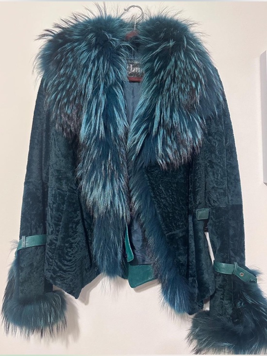Jackets & Blazers - Teal Fox Fur Trim Women’s Jacket